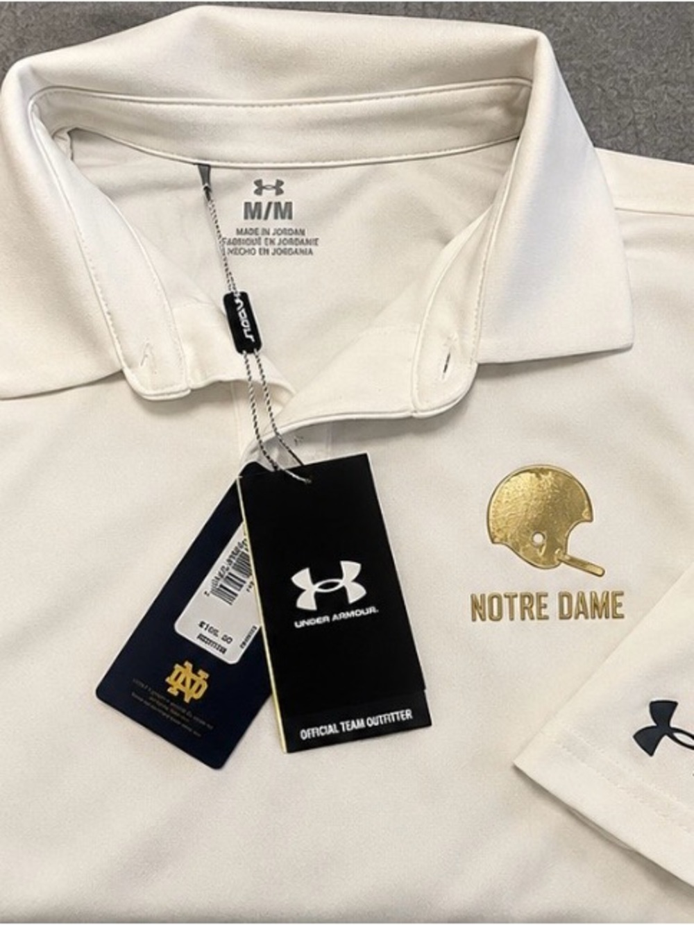 Under Armour White Men's Notre Dame Gold Logo Polo